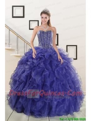 2015 Pretty Sweetheart Purple Quinceanera Dresses with Beading and Ruffles