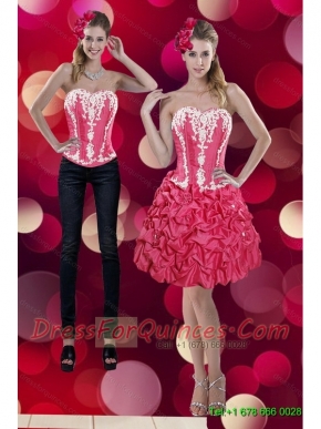 2015 Detachable Embroidery and Pick Ups Sweetheart Prom Dress in Coral Red