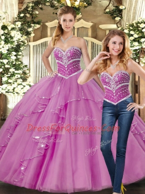 Shining Lilac Sweetheart Neckline Beading Quinceanera Gowns Sleeveless Lace Up