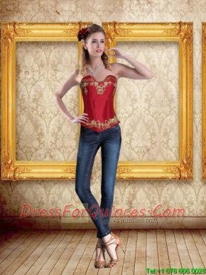 2015 Cute Sweetheart Wine Red Corset with Embroidery