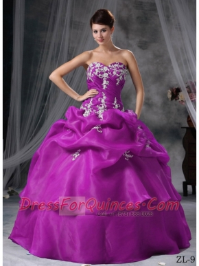 2014 new Sweetheart Floor-length Ball Gown Organza Appliques Discount Quinceanera Dresses