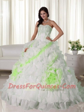 Appliques And Beading Sweet 16 Court Train White Ball Gown Sweetheart Organza  Quinceanera Dress