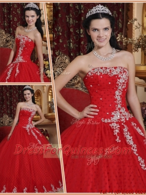 Wholesale Red Ball Gown Strapless Quinceanera Dresses