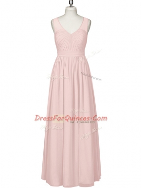 Chic Floor Length Empire Sleeveless Pink Prom Dresses Zipper