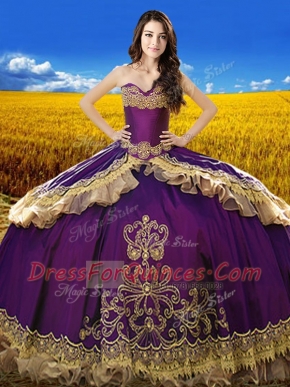 Delicate Taffeta Sweetheart Sleeveless Lace Up Beading and Embroidery Sweet 16 Dress in Purple