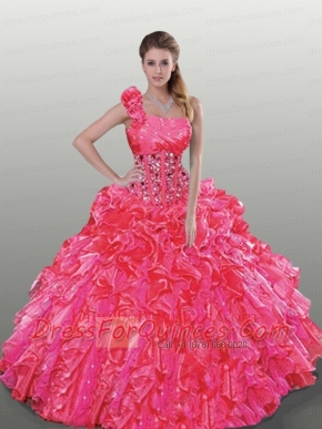 2015 Wonderful Hot Pink Dress For Quinceanera with Beading and Ruffles