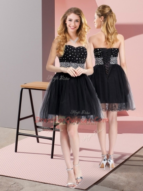 Eye-catching Beading Prom Dress Black Lace Up Sleeveless Mini Length