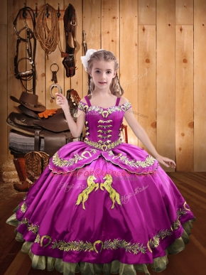 Wonderful Floor Length Ball Gowns Sleeveless Fuchsia Pageant Gowns Lace Up