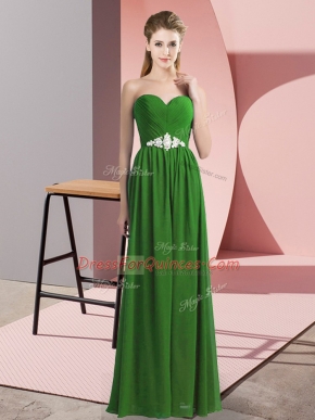 Green Chiffon Lace Up Prom Party Dress Sleeveless Floor Length Beading