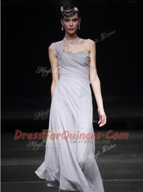 Silver Column/Sheath Sweetheart Sleeveless Chiffon Floor Length Side Zipper Ruching Prom Gown