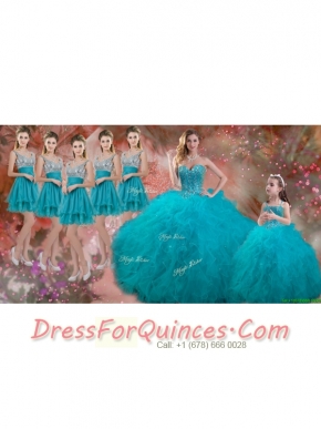 Luxurious Beaded and Ruffled Quinceanera Dress and Sweet Spaghetti Straps Teal Mini Qwuinceanera Dress and Discount Sequined Short Dama Dresses
