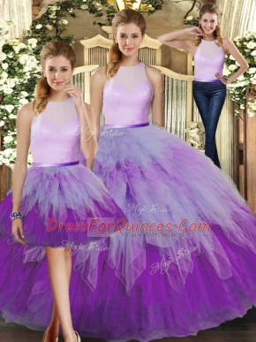 Multi-color Sleeveless Organza Backless Sweet 16 Dress for Military Ball and Sweet 16 and Quinceanera