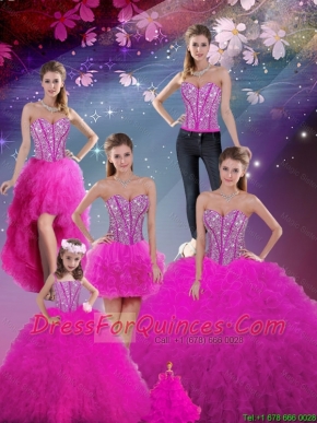 Detachable Sweetheart Fuchsia Beautiful Quinceanera Dresses with Beading and Ruffles