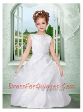 Ball Gown Scoop 2014 Flower Girl Dress with Appliques Ruching