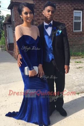 Pretty Mermaid Royal Blue Long Sleeves Lace Zipper Prom Evening Gown