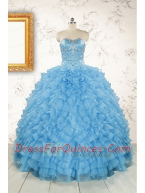 2015 Pretty Sweetheart Baby Blue Sweet 15 Dresses with Beading
