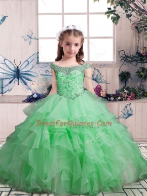 Popular Sleeveless Floor Length Beading and Ruffles Lace Up Little Girl Pageant Dress with