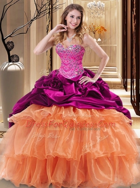 Affordable Sleeveless Lace Up Floor Length Beading and Ruffles Ball Gown Prom Dress