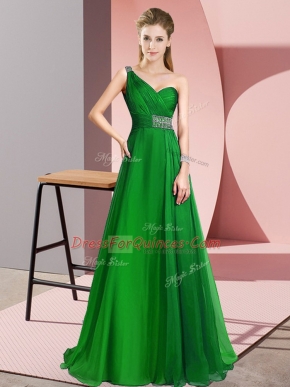 Green Criss Cross Evening Dress Beading Sleeveless Brush Train