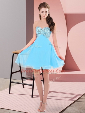 Most Popular Aqua Blue Sleeveless Beading Mini Length Prom Dress