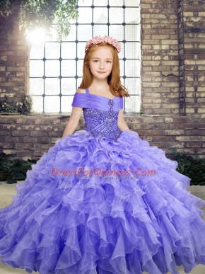 Organza Sleeveless Floor Length Little Girls Pageant Dress Wholesale and Beading and Ruffles
