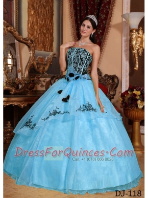 2014 Popular Blue and Black Strapless Floor-length Cheap Quinceanera Dresses