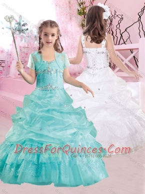 Pretty Straps Beaded and Pick Ups Mini Quinceanera Dresses in Aqua Blue