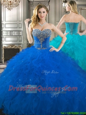 Popular Beaded Bodice and Ruffled Really Puffy Quinceanera Dress in Royal Blue