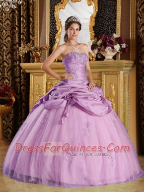 Rose Pink Ball Gown Strapless Quinceanera Dress with Tulle and Taffeta Beading