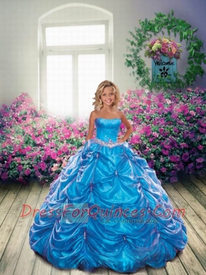 New Style Blue Little Girl Pageant Dress with Beading and Pick-ups for 2014