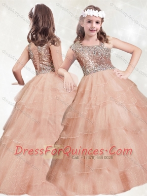 Adorable  Beaded and Ruffled Layers Little Girl Pageant Dress with Asymmetrical Neckline