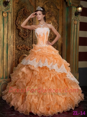 Orange Ball Gown Strapless Floor-length Ruffles Organza 15th Birthday Dresses