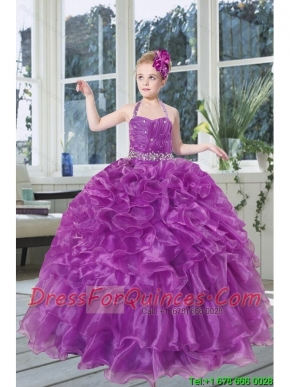 2015 Romantic Beading and Ruffles Organza Little Girl Pageant Dress with Halter