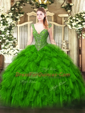 Wonderful Beading and Ruffles Ball Gown Prom Dress Lace Up Sleeveless Floor Length