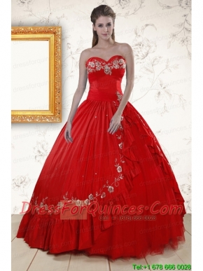 2015 Fast Delivery Sweetheart Red Puffy Quinceanera Dresses with Embroidery