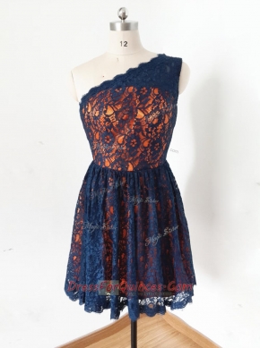 Modest One Shoulder Sleeveless Lace Zipper Homecoming Dress
