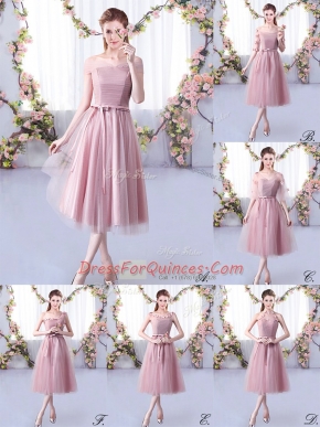 Affordable Pink Sleeveless Tulle Lace Up Damas Dress for Wedding Party