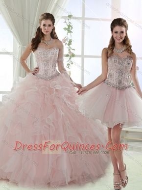 Modest Visible Boning Detachable Quinceanera Dresses with Beading and Ruffles