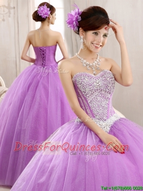 Hot Sale Lilac Really Puffy Tulle Quinceanera Dress with Beading