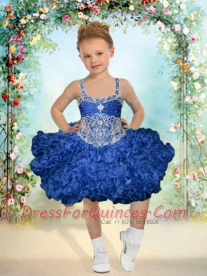 2014 Pretty Ball Gown Beading and Ruffles Knee-length Little Girl Dress with Straps