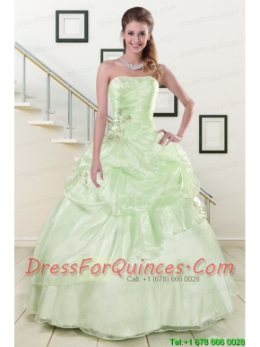 2015 Cheap Strapless Yellow Green Quinceanera Gowns with Beading