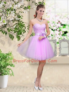 Tulle Sweetheart Sleeveless Lace Up Lace and Belt Court Dresses for Sweet 16 in Lavender