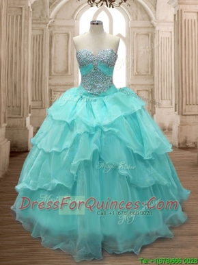 Discount Beaded and Ruffled Layers Quinceanera Dress in Aqua Blue for Spring