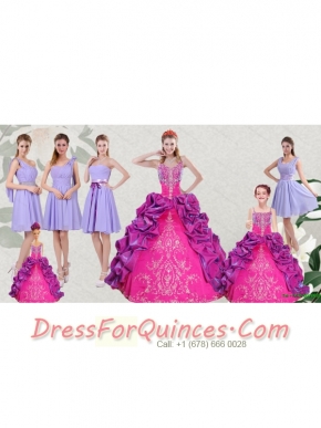 Multi Color Embroidery and Bubbles Quinceanera Dress and Ruching Short Dama Dresses and Spaghetti Straps Bubbles Little Girl Dress