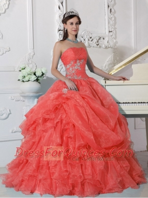 Sweet16 Floor-length Organza Beading Orange Red Ball Gown Strapless Beautiful Quinceanera Dress