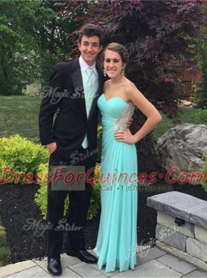 On Sale Aqua Blue Sleeveless Chiffon Zipper Prom Dress for Prom and Party