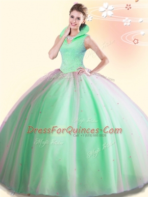 High Class Backless Sleeveless Beading Floor Length Sweet 16 Quinceanera Dress