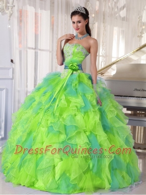2014 New Styles Sweetheart Organza Quinceanera Dress with Appliques and Ruffles