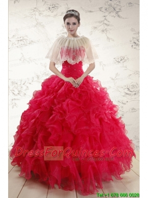 2015 Pretty Sweetheart Beading Quinceanera Dresses in Red