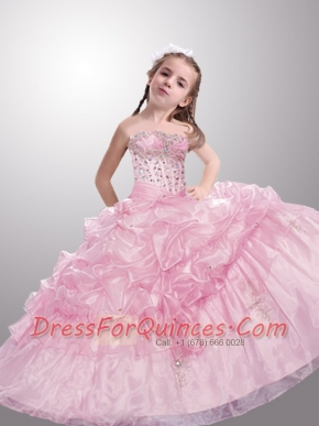 New Style Strapless Baby Pink Dress with Beading and Pick-ups for Little Girl Pageant